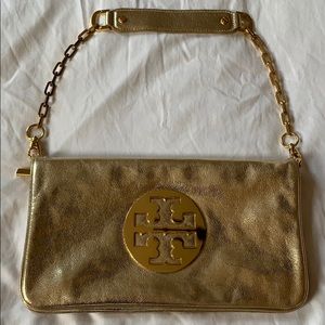 Tory Burch Metallic Gold Reva Clutch